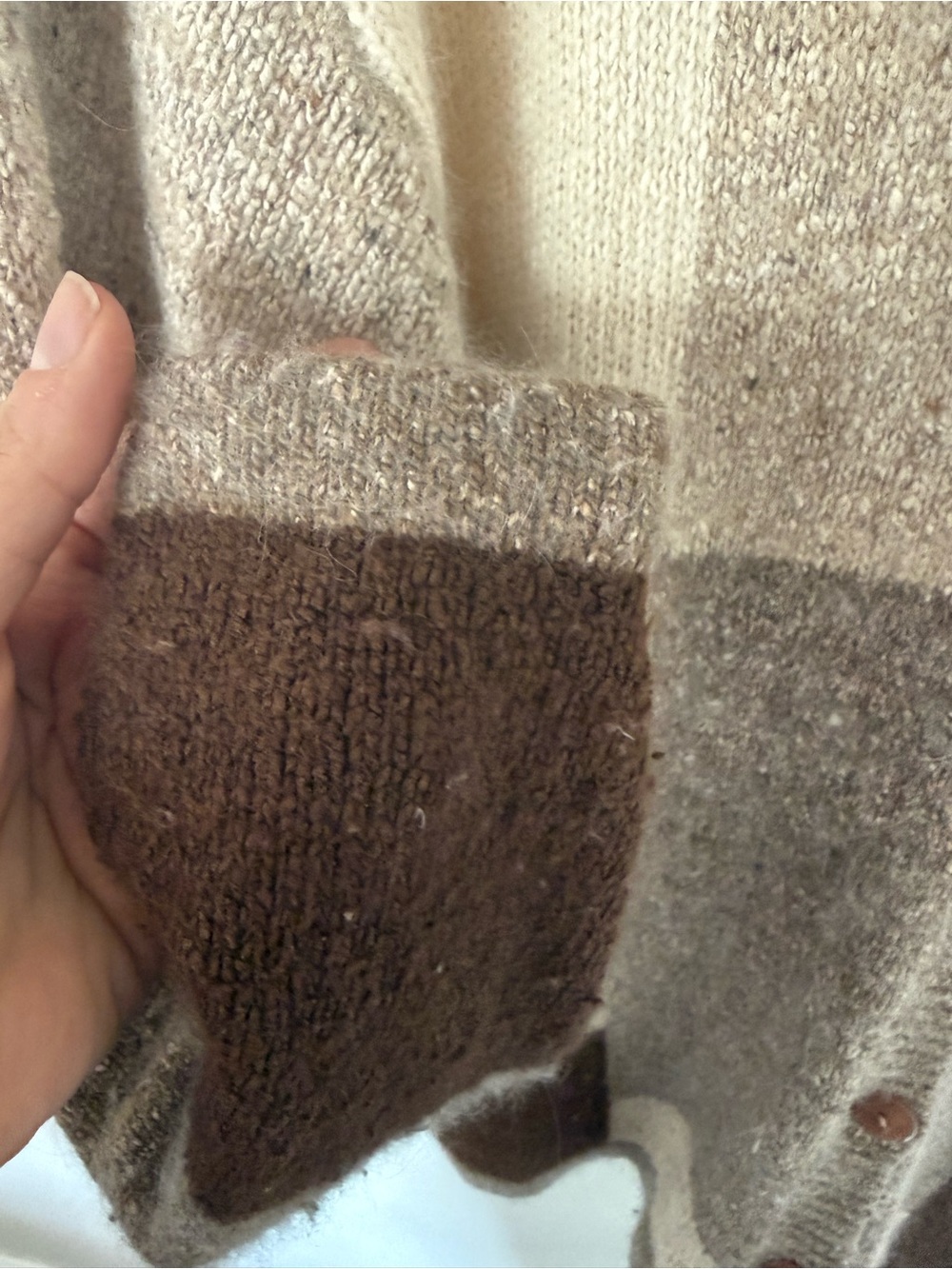 De Rotchild Silk Angora Wool Blend Colorblock Cardigan Sweater Beige Brown Overs - Picture 3 of 5